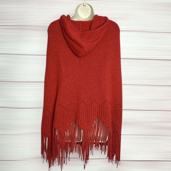NWT 27 Miles Malibu Cashmere Poncho with Hood Tasseled Hem Burnt Orange XS - Picture 6 of 10